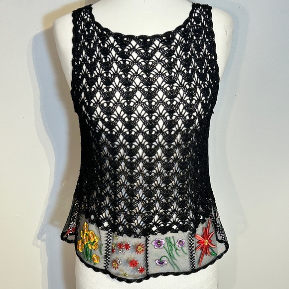valenti Tops - 42. Vintage Valenti Crocheted floral embroidered top
